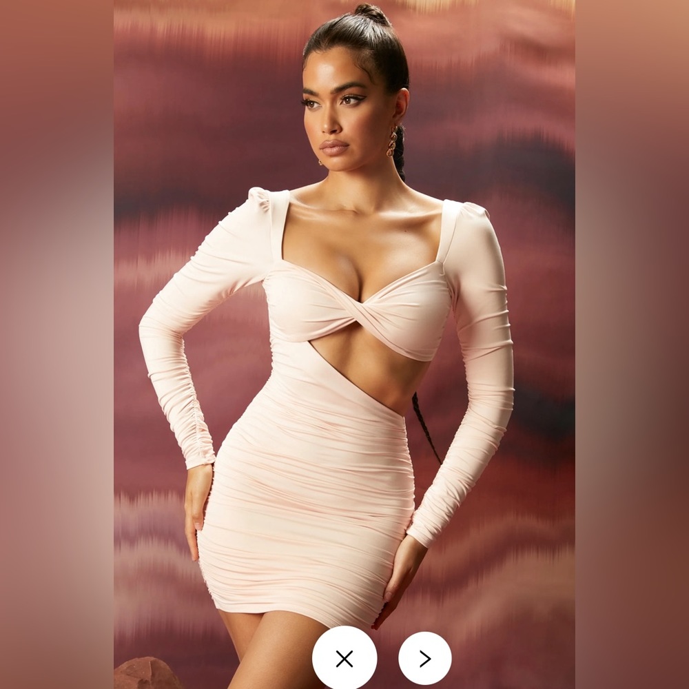 OH POLLY SOFTER SIDE LONG SLEEVE CUT OUT MINI DRESS IN BLUSH